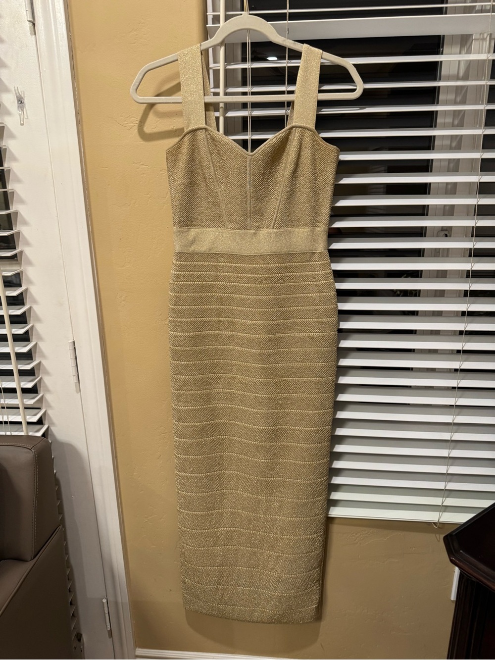 Herve Leger Gold-Tone Sleeveless Bandage Dress
